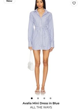 All The Ways Avalia Blue Striped Mini Shirt Dress